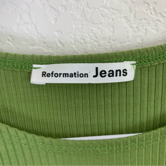 Reformation jean kendy knit dress short sleeve ribbed green M - Picture 3 of 5